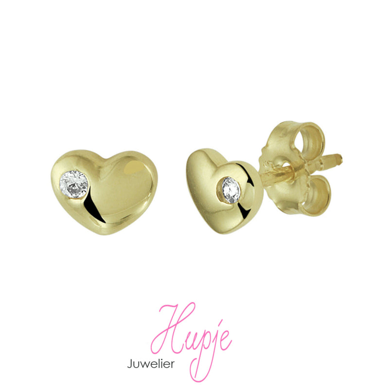 14 karaat gouden kinderoorbellen hart + Zirkonia