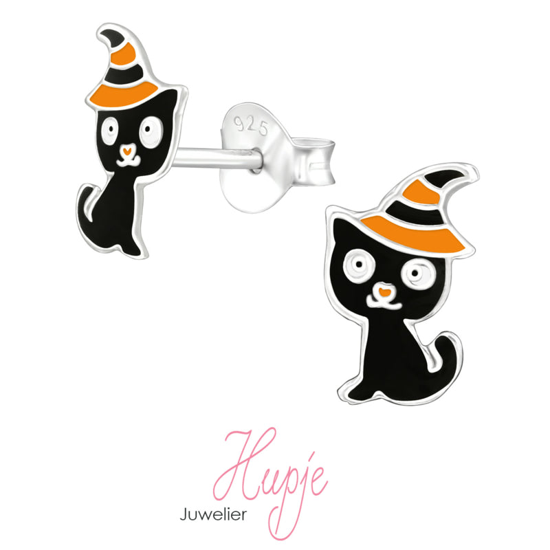 zilveren kinderoorbellen Halloween kat