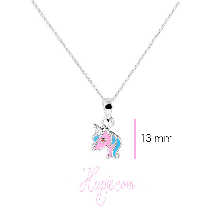 zilveren kinderketting eenhoorn roze blauw