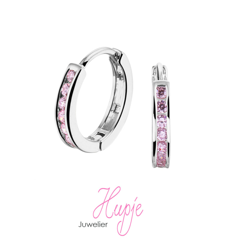 zilveren kinderoorbellen creolen roze Zirkonia rijzetting