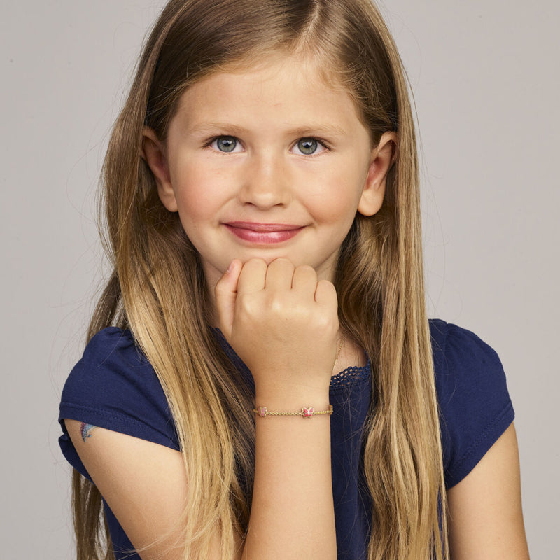 14 karaat gouden kinderarmband roze vlinders