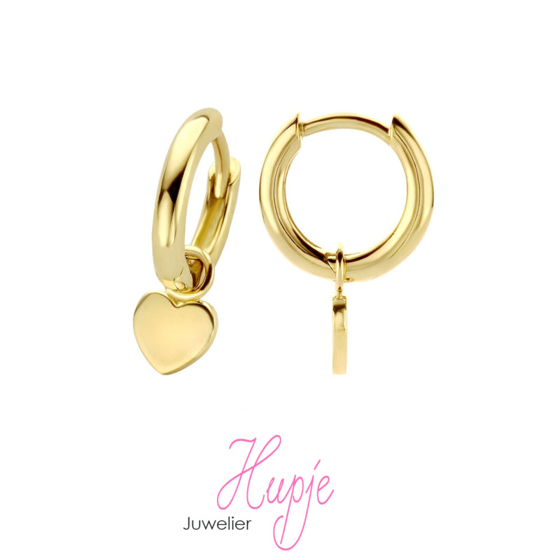 geelgoud op 925 sterling zilveren creolen hartjes hanger