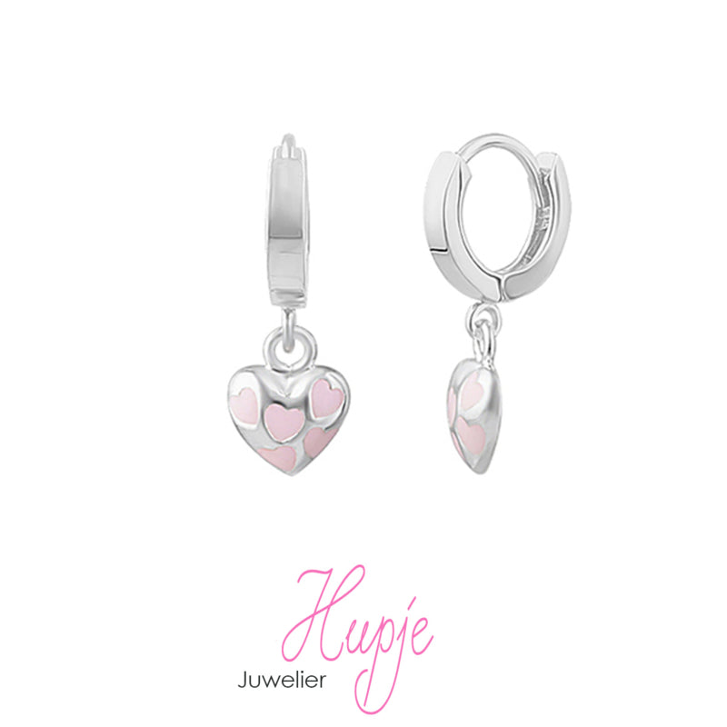 silver hoop earrings pink hearts