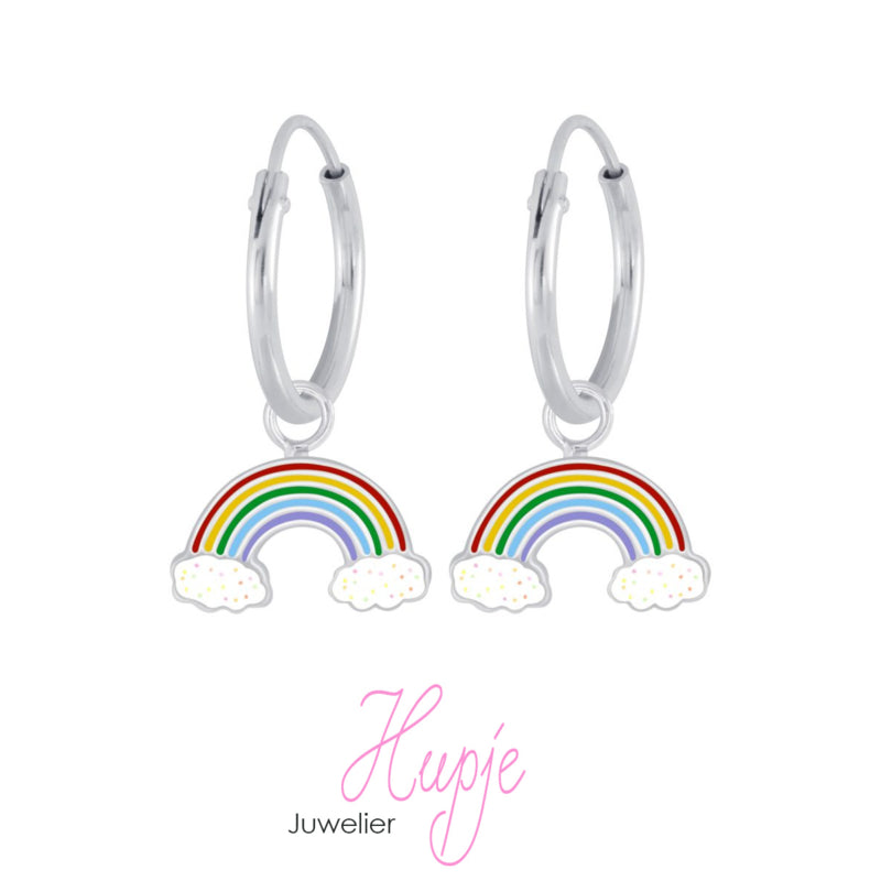 zilveren kinderoorbellen regenboog glitterwolk (premium)