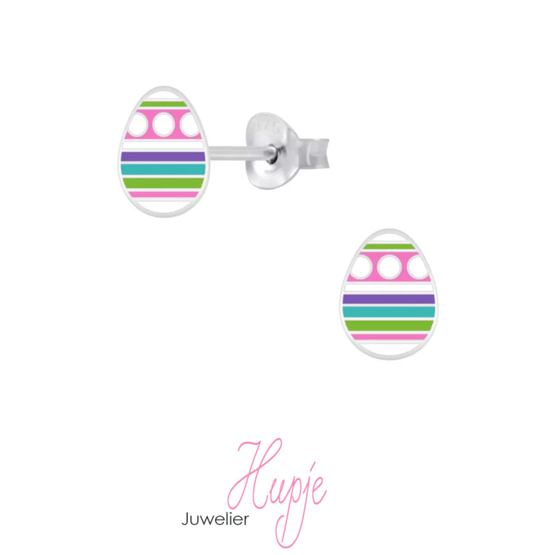 zilveren kinderoorbellen paasei roze paars blauw groen
