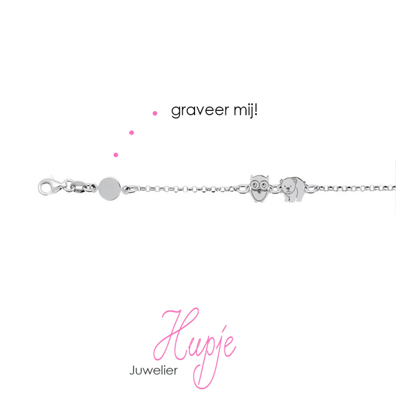 zilveren kinderarmband uil en beer (te personaliseren met voorletter)