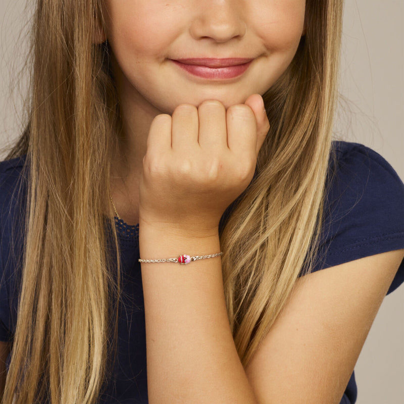 zilveren kinderarmband roze lieveheersbeestje