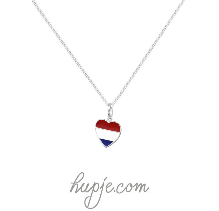 zilveren ketting hartje rood wit blauw