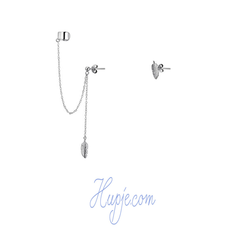 zilveren oorbellen veertje kettinkje oorklem