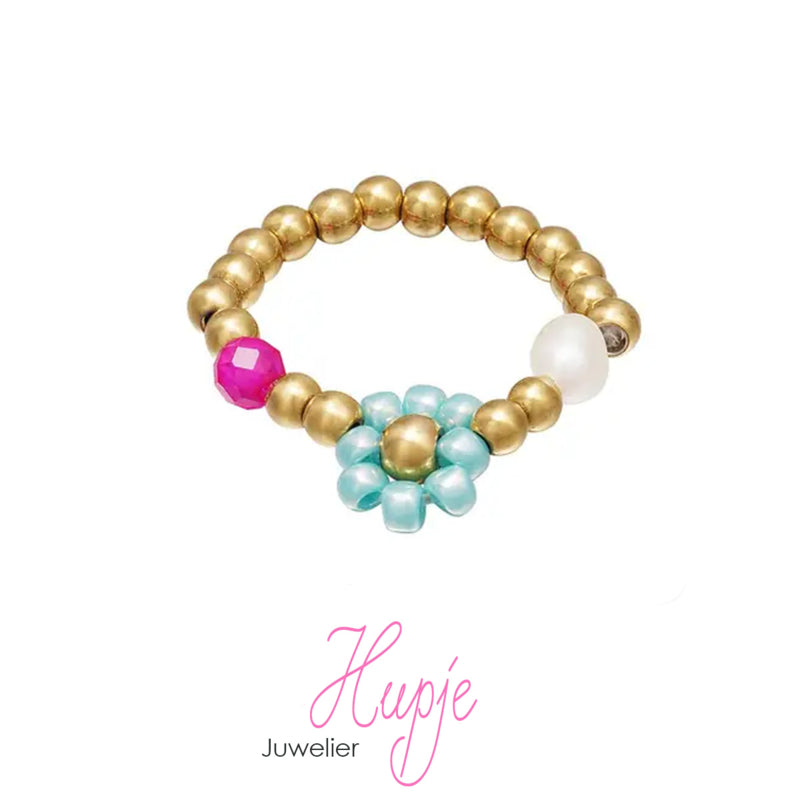 teenring bloemetje blauw
