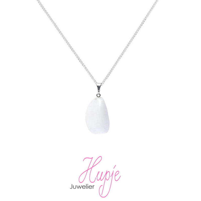 zilveren ketting met edelsteen hanger Melkkwarts