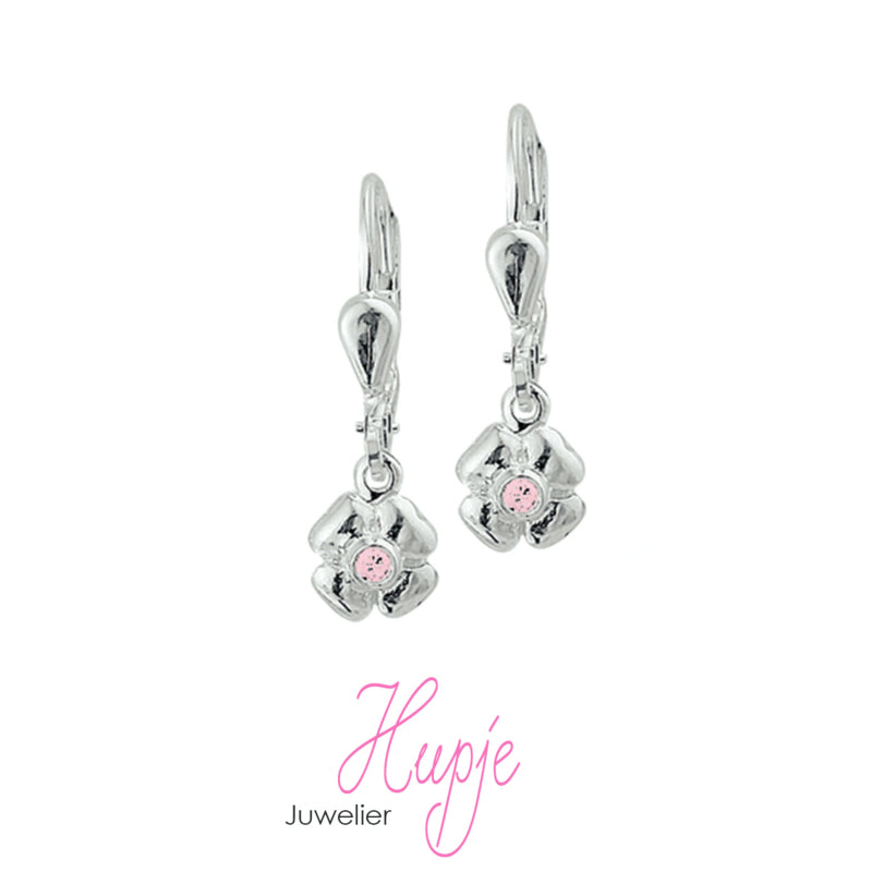 zilveren kinderoorbellen bloem roze Zirkonia
