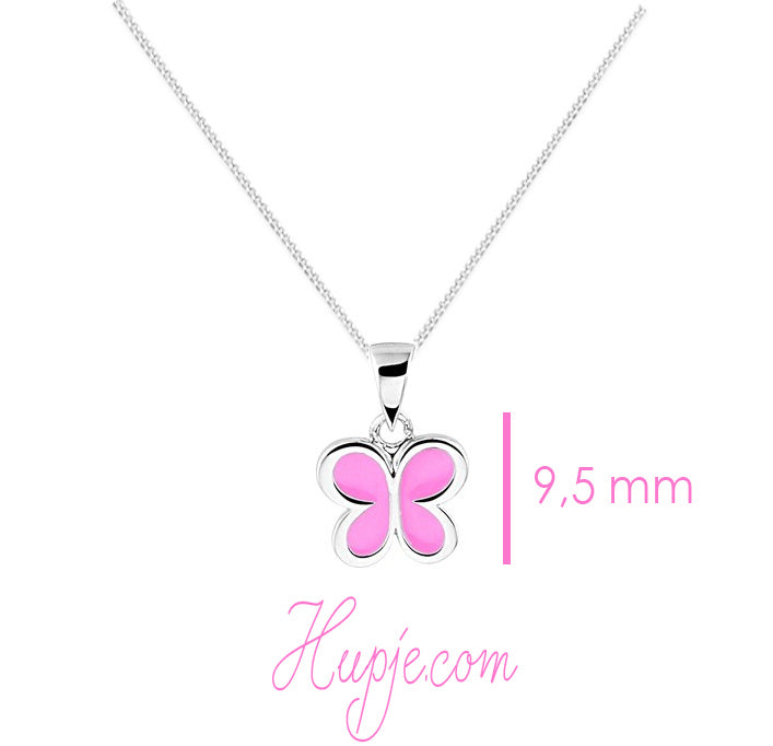 zilveren kinderketting roze vlinder