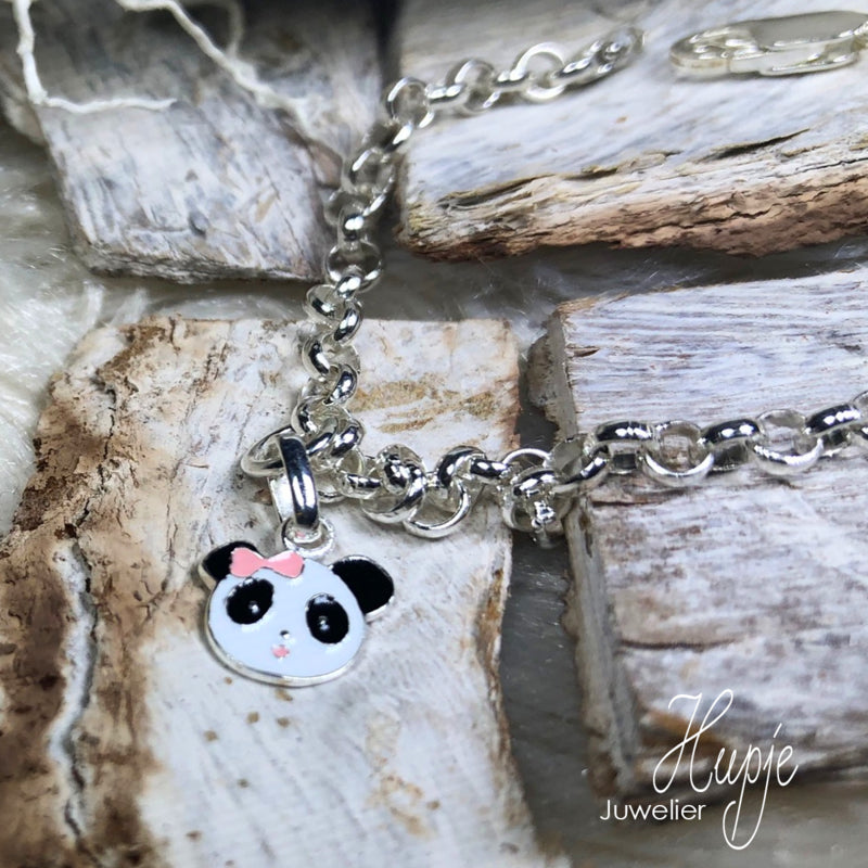 kinderarmband panda roze strikje incl. naamgravering (premium)