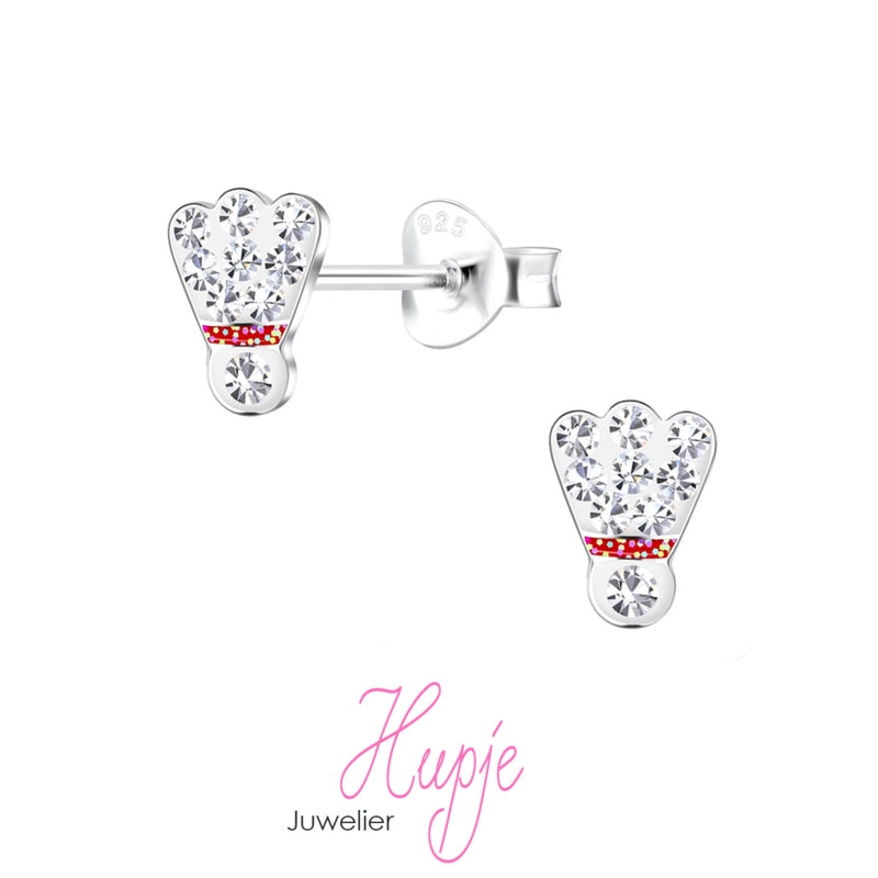 zilveren oorknopjes badminton shuttle