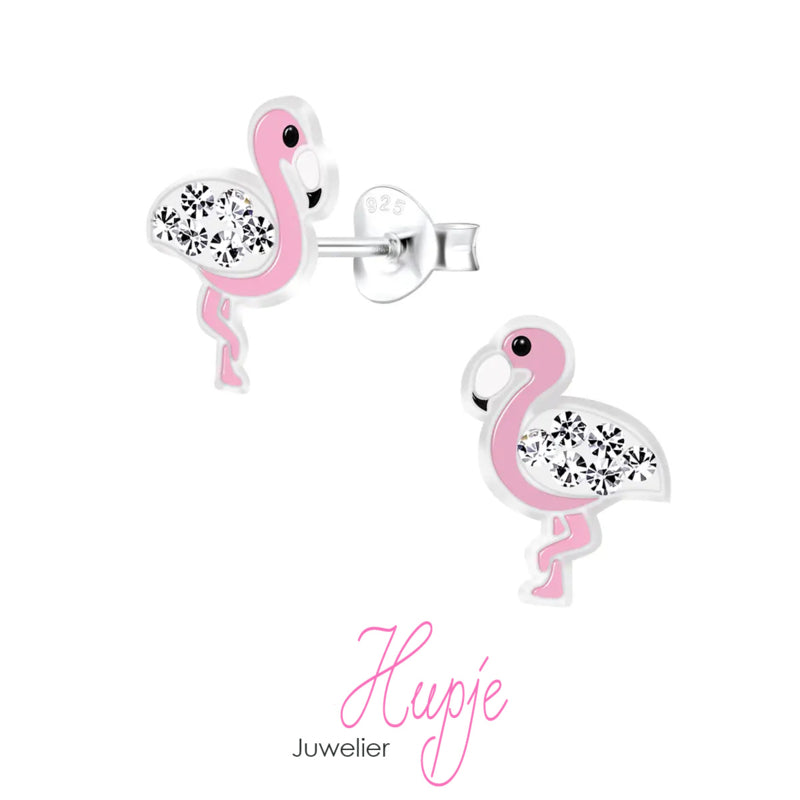 zilveren kinderoorbellen sparkling flamingo