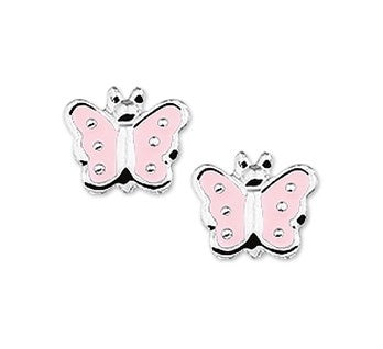 zilveren kinderoorbellen vlinder roze zilveren stip