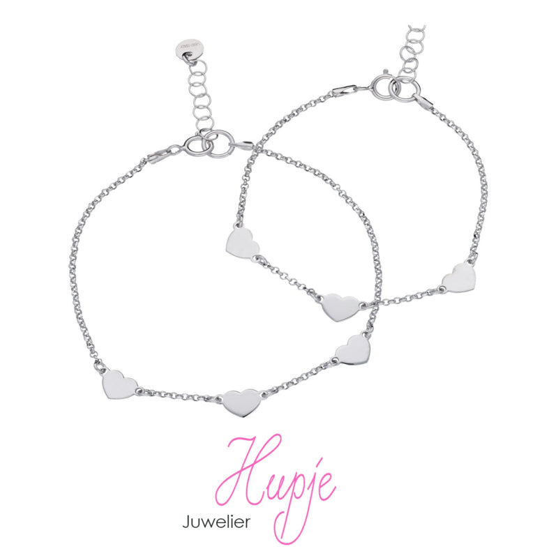 zilveren moeder-dochter armbandjes (2 stuks) hartjes