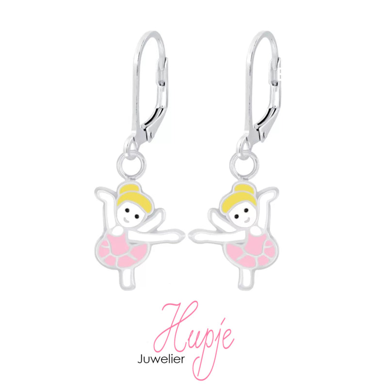 zilveren kinderoorbellen ballet meisje roze brisure sluiting