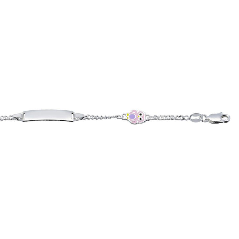zilveren graveer armbandje met roze uiltje (13 + 2 cm)