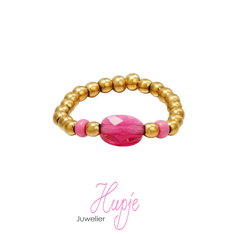 teenring steentje roze hematiet en goud
