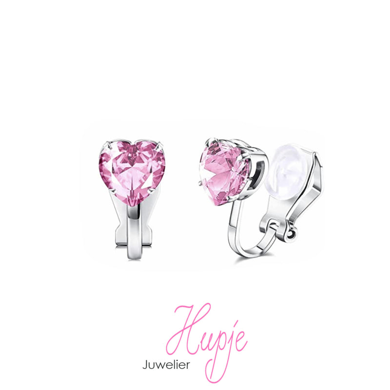 clipoorbellen hartje roze kristal