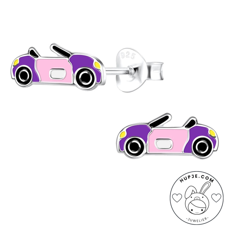 zilveren oorknopjes auto roze paars
