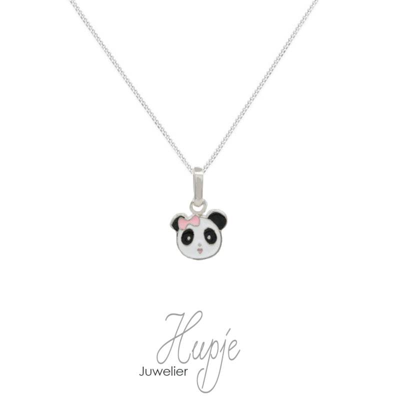 zilveren kinderketting panda roze strikje Premium