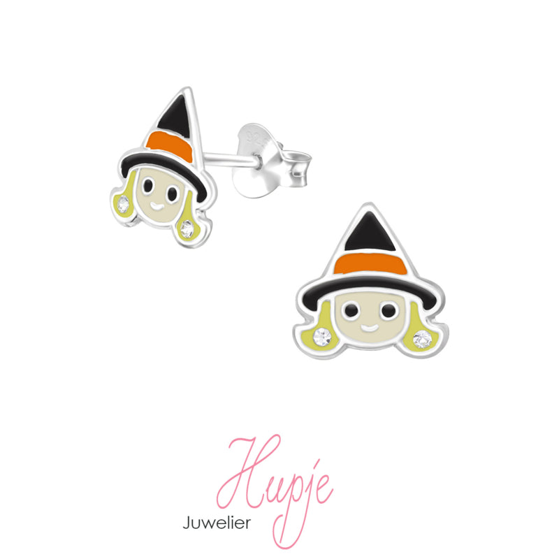 zilveren kinderoorbellen Halloween Heksje