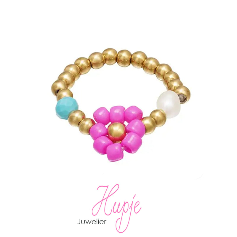 teenring bloemetje roze