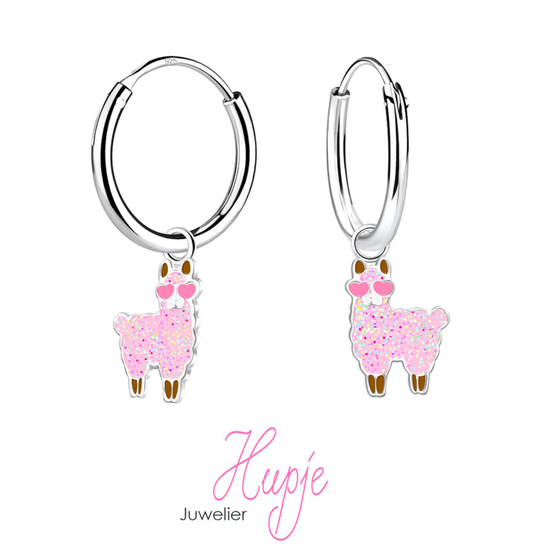 zilveren kinderoorbellen creolen alpaca roze glitter