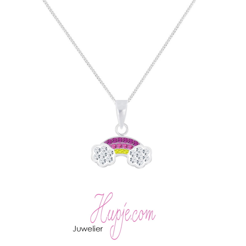 zilveren kinderketting rainbow crystals