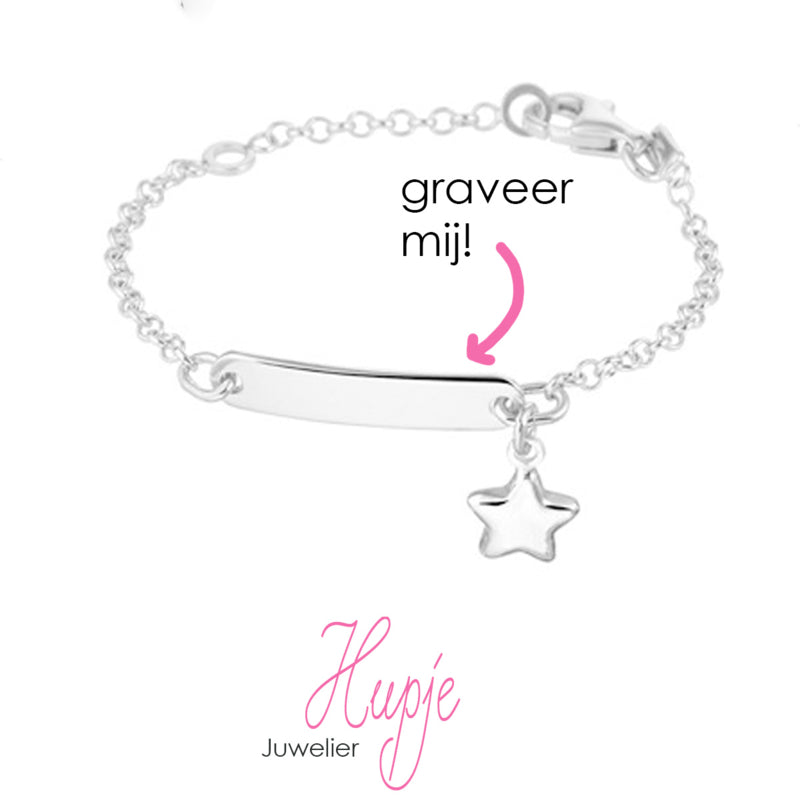 zilveren graveer armbandje met ster 13 cm (11+2 cm)