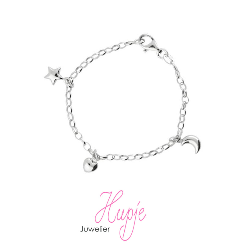 zilveren kinderarmband maan hartje ster