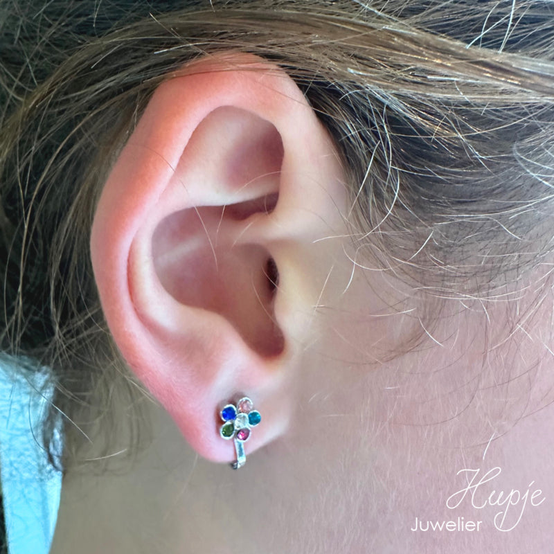 Ohrclips mit Blumen und bunten Kristallen
