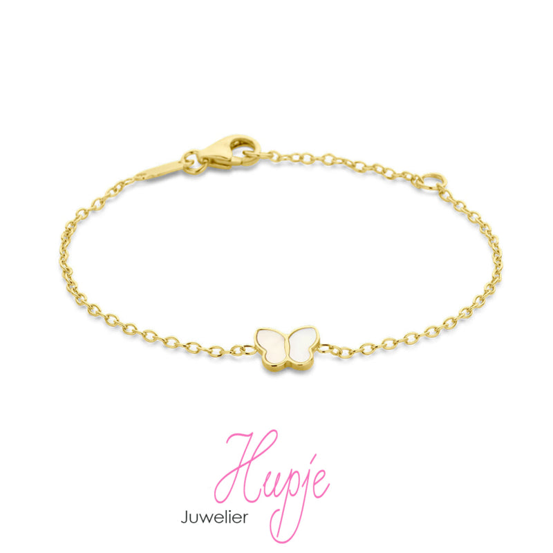 14 karaat gouden kinderarmband vlinder parelmoer