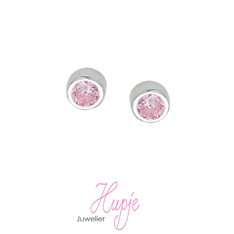 zilveren oorknopjes roze kristallen 4 mm