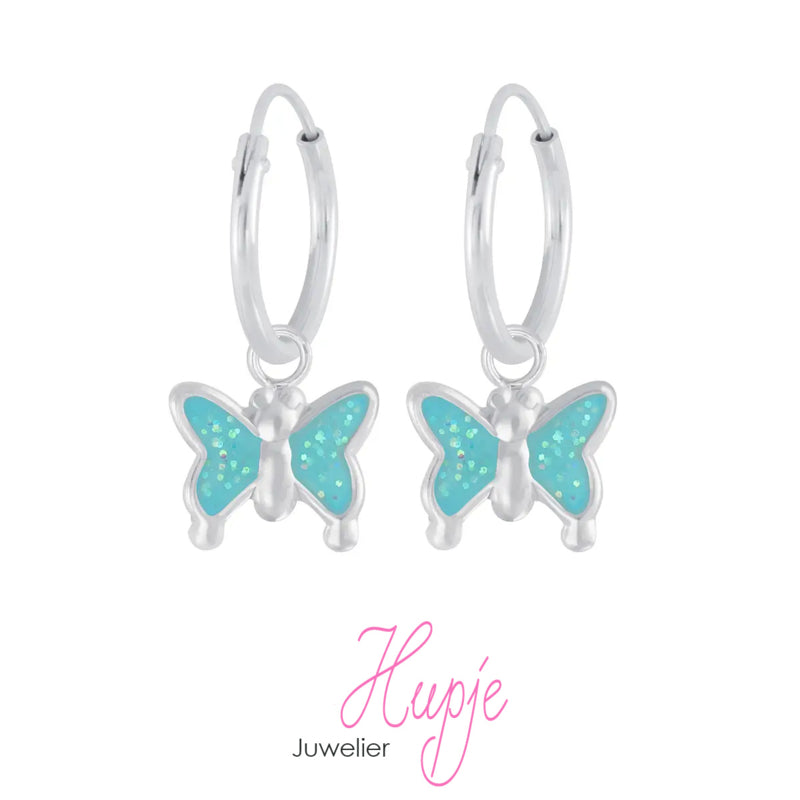 zilveren kinderoorbellen creolen turquoise vlinders