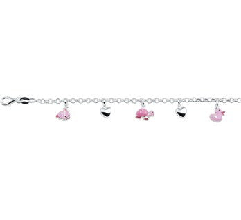 zilveren armband hartjes schildpad konijn eendje (13 + 2 cm)