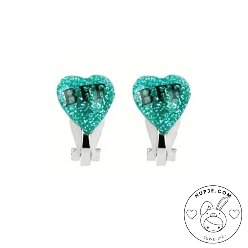 clipoorbellen zeegroene glitter hartjes BFF