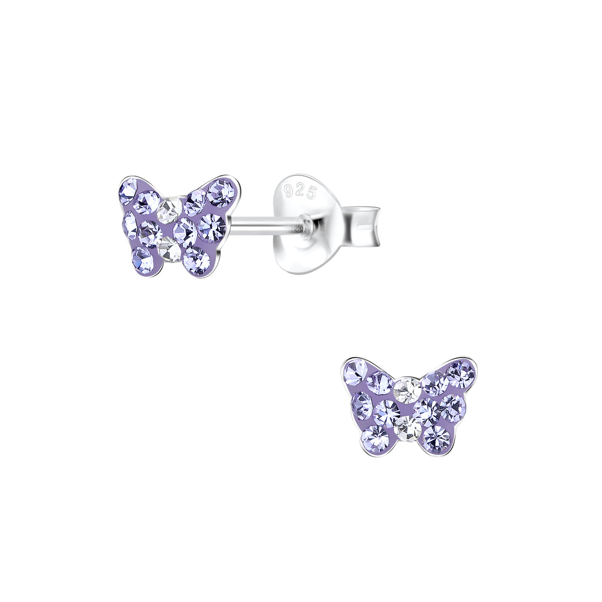 Silberne Kinderohrringe Schmetterling Lila Glitzer