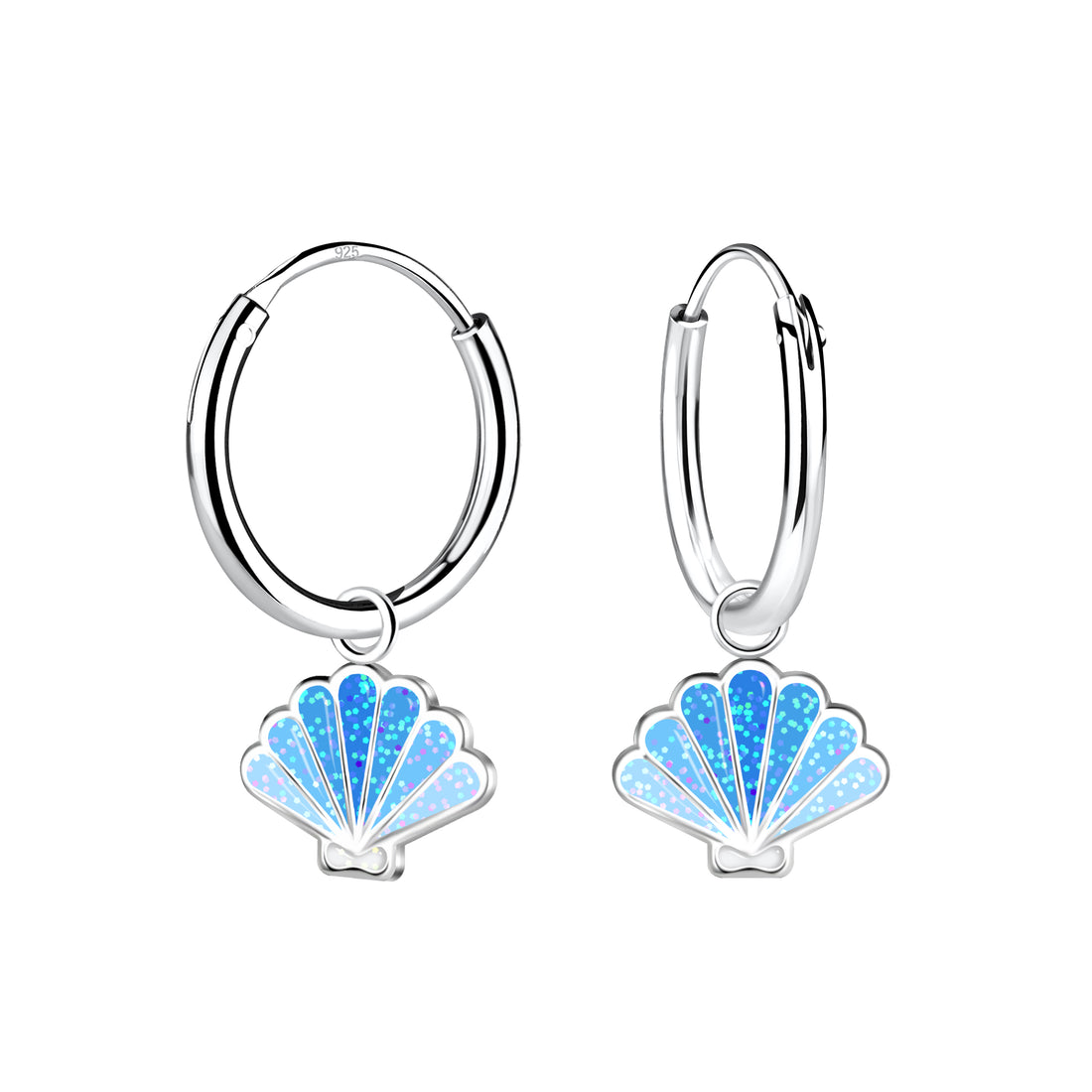 zilveren creolen schelpje blauw
