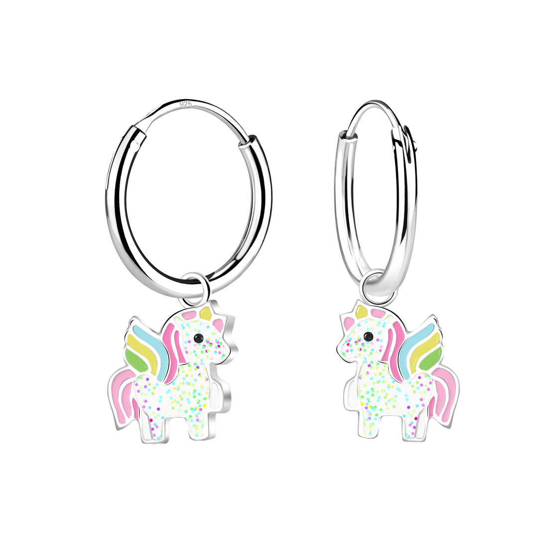 Silberne Kinder-Creolen Einhorn rosa mit Flügeln