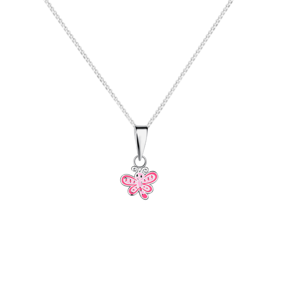 zilveren kinderketting roze vlinder