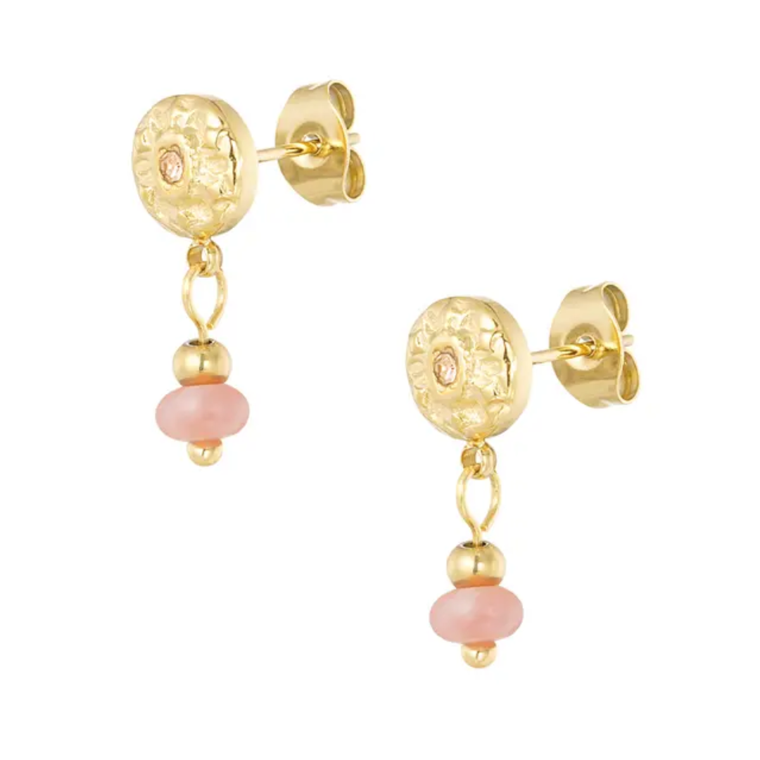 Natural stone earrings - pink gold