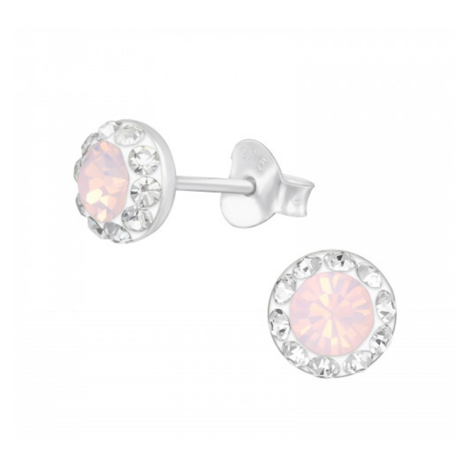 silver stud earrings heart rosewater opal