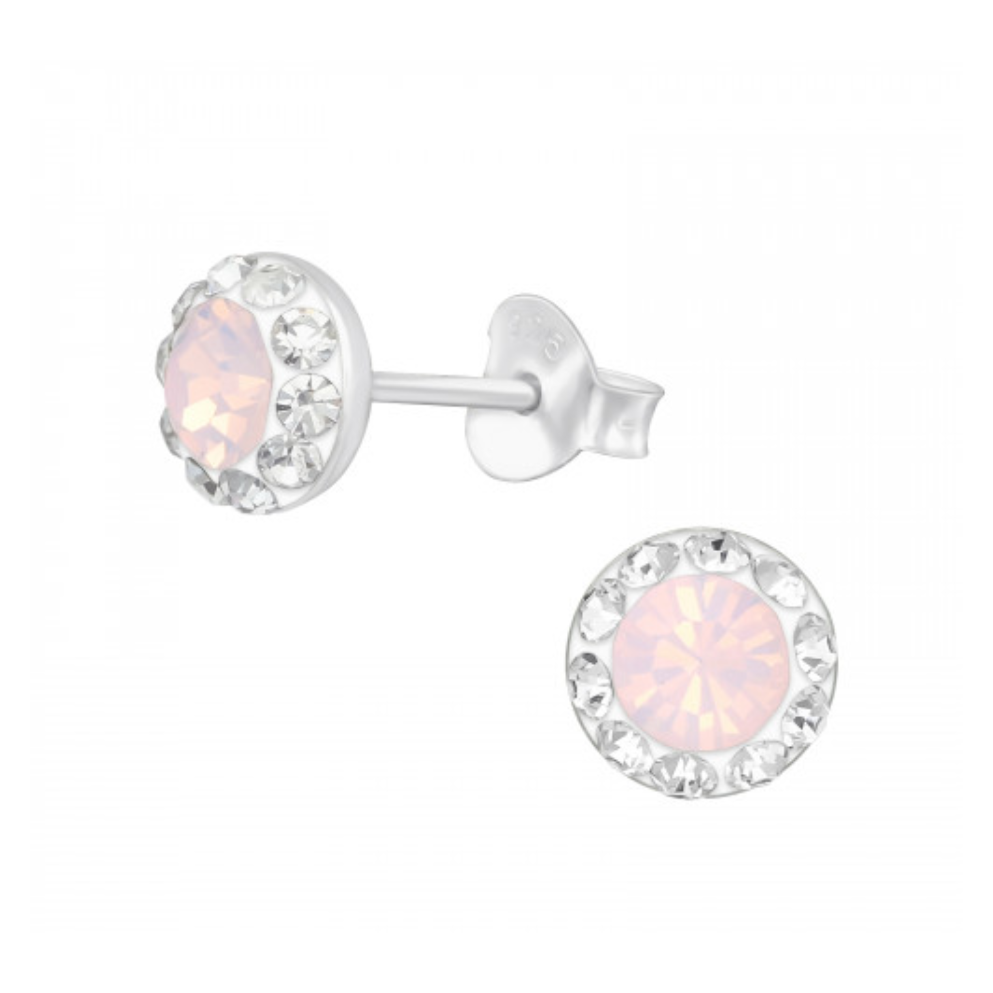 silver stud earrings heart rosewater opal