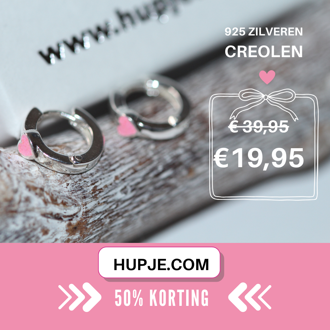 zilveren creolen roze hartje AANBIEDING