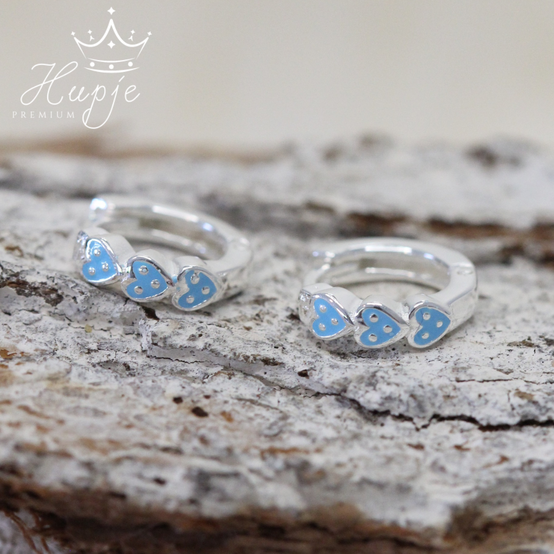 silver hoop earrings blue hearts