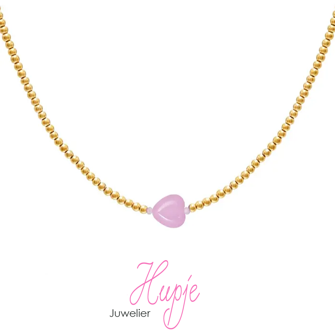 gouden ketting edelsteen hartje lila